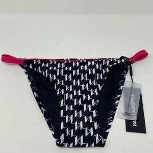 Karl Lagerfeld Pauline String Bikini Bottoms Black and White NWT Size Medium